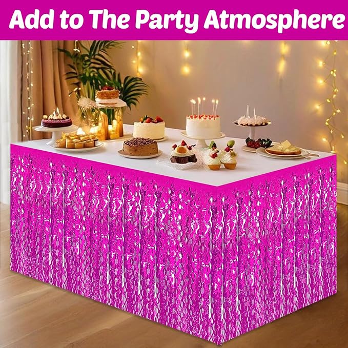 6 Pack 29x108 Inch Rose Red Wave Foil Fringe Table Skirts Metallic Banner - Image 4