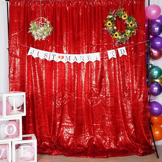Poise3EHome 10Ft x 10Ft Red Sequin Backdrop, Glitter Thick Satin Sequin - Image 2