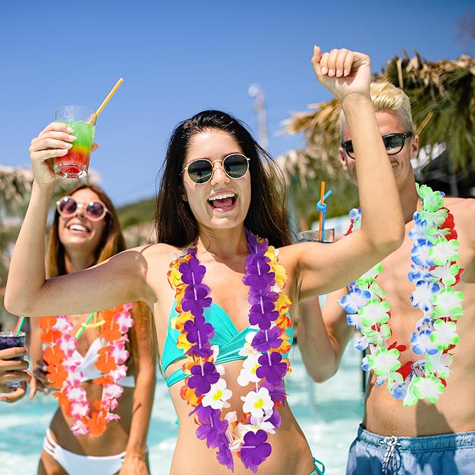 12PCS Hawaiian Leis Bulk, Colorful Luau Leis Party Decorations, Hawaiian - Image 4