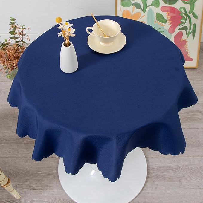 Small Round Navy Tablecloth 36 Inch Polyester Fabric Washable Table Cover - Image 2