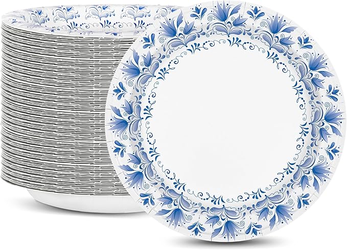 Charmount Blue Flower Printed Paper Plates by CHARMOUNT