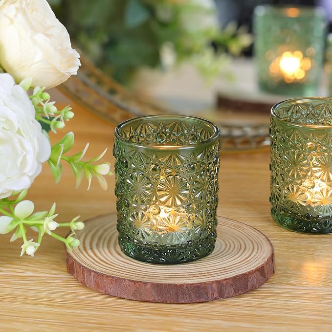 Green Votive Candle Holder Set of 36, Flower Tea Lights Candles Holders - Image 6