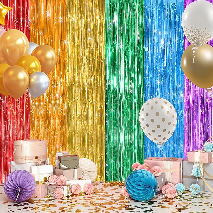 2Pack Rainbow Foil Fringe Curtains Backdrop Decorations, Rainbow Metallic - Image 7