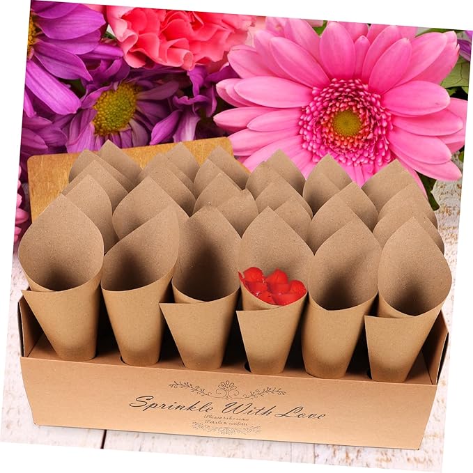 CIMAXIC 30-hole Kraft Paper Cones Box Set Wedding Party Favor Box Confetti Cone - Image 5