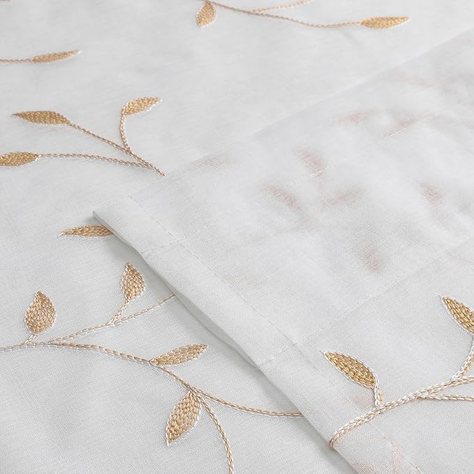 VISIONTEX White Sheer Voile Curtains, Decorative Orange Leaves Embroidery Faux - Image 4