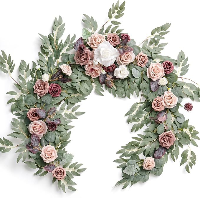 Ling's Moment Pink Flower Garland - 6FT Eucalyptus & Rose - Sweetheart Table by LingsMoment