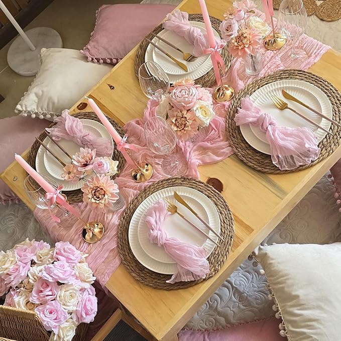 3 Pack Light Pink Cheesecloth Table Runner Gauze Table Runner Rustic Sheer - Image 4