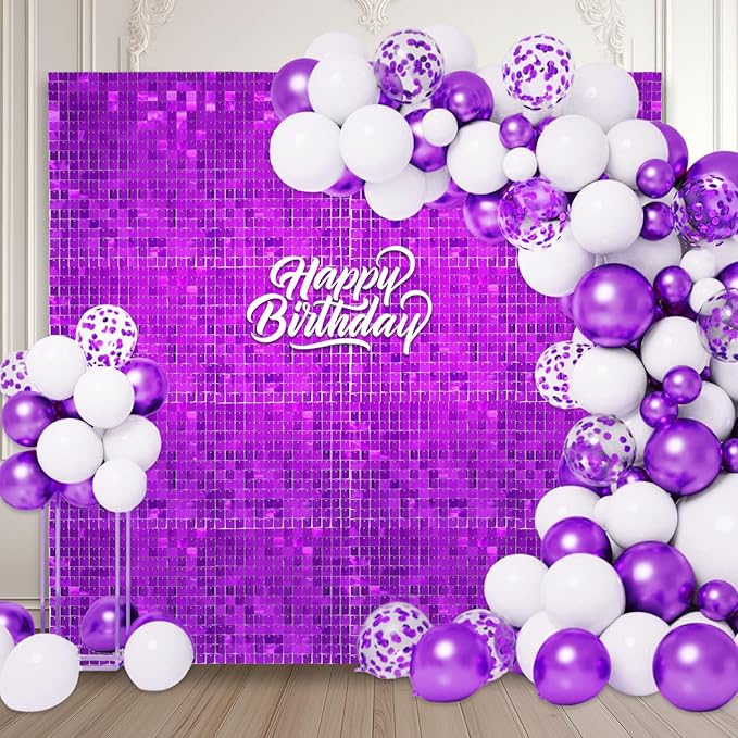 24PCS Purple Shimmer Wall Backdrop, Square Sequin Backdrops Panel, Glitter Wall by ZEBMOON