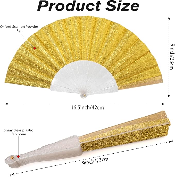 12 Pack Handheld Fan, Folding Hand Glitter Fan - Image 2