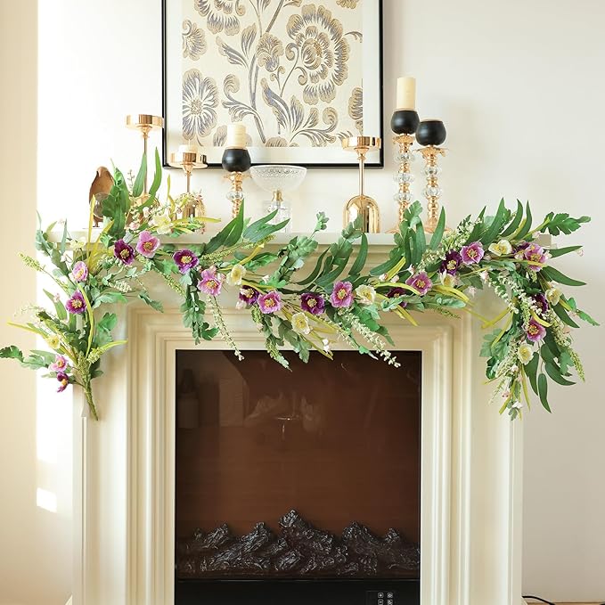 Mizii Purple Artificial Flower Garland 6FT Fake Poppy Floral Garland Hanging - Image 3