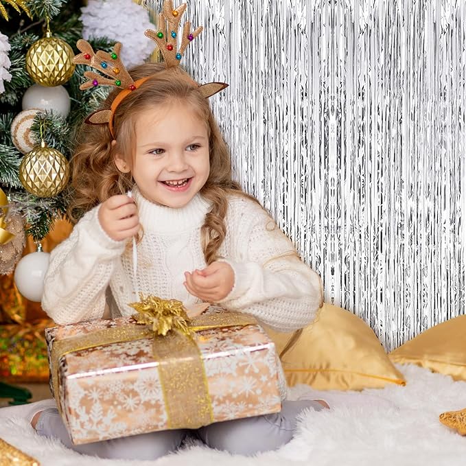 10 Pack Silver Foil Curtain Backdrop 3.2ft x 9.8ft Metallic Tinsel Foil Fringe - Image 6