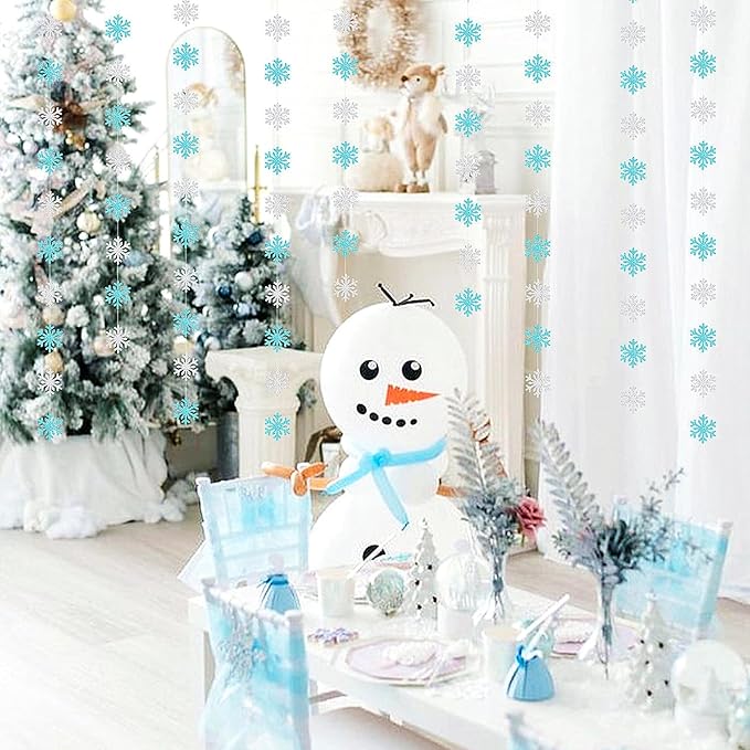 Snowflake-Snow Teal-Silver Christmas Party-Decoration Garland - 52ft Turquoise - Image 7