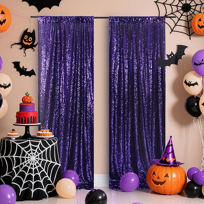 Poise3EHome 2ft x 8ft Purple Sequin Photography Backdrop Curtain 2 Panels - Image 2