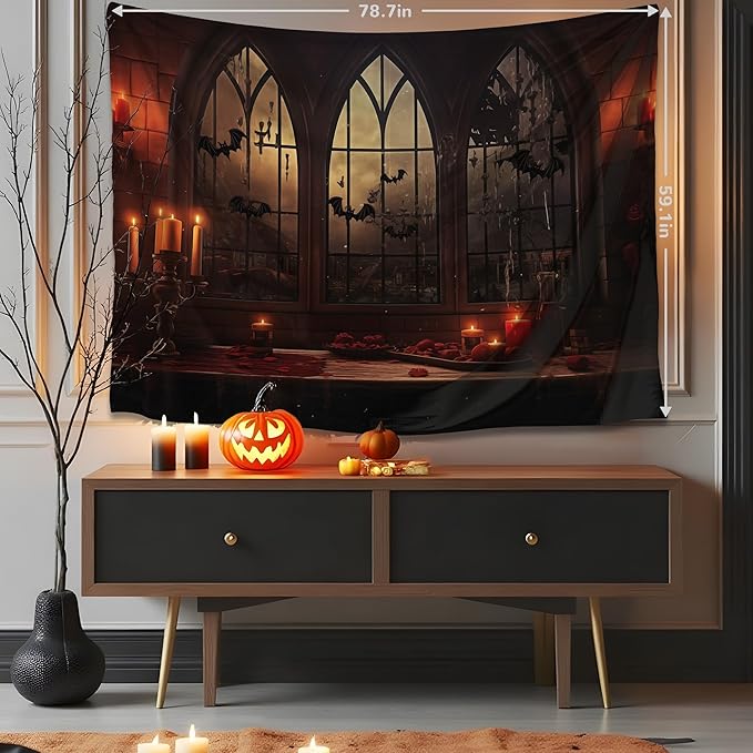QGHOT Halloween Tapestry Wall Hanging Horror Castle Window Tapestry Gothic - Image 4