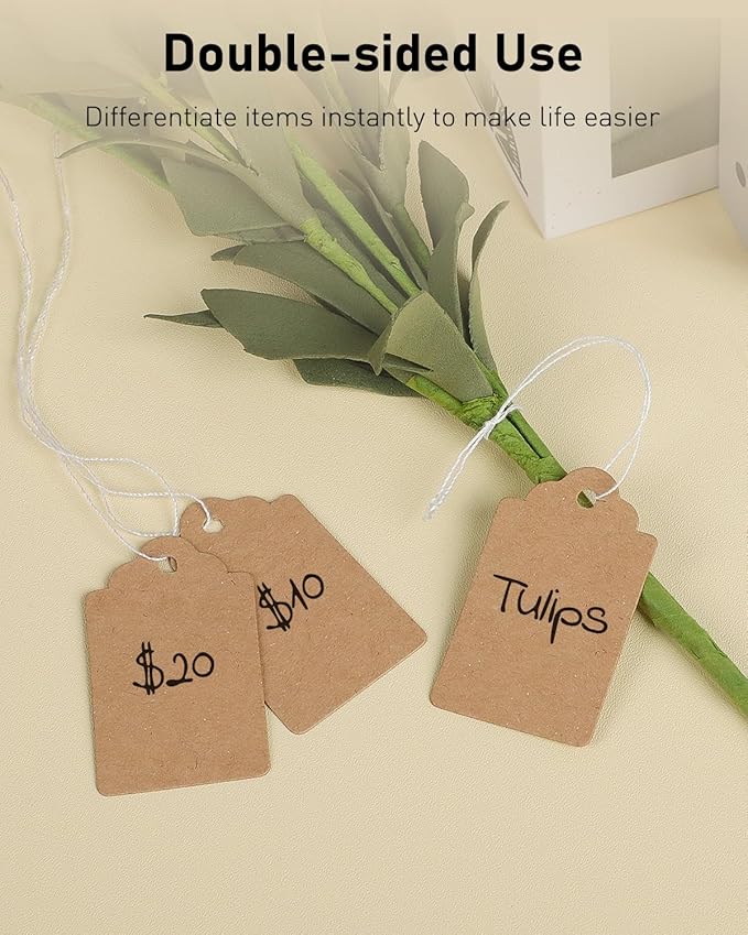 Uniclife 200 Pcs Writable Brown Kraft Paper Tags, 1.8" x 1.05" - Image 2