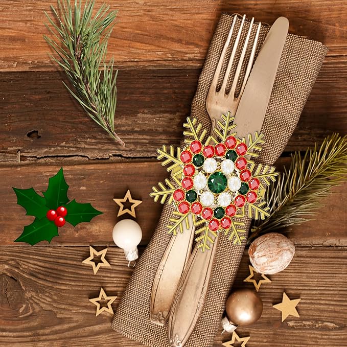 Halatool Set of 8 Christmas Napkin Rings Colorful Snowflake Napkin Holder - Image 2