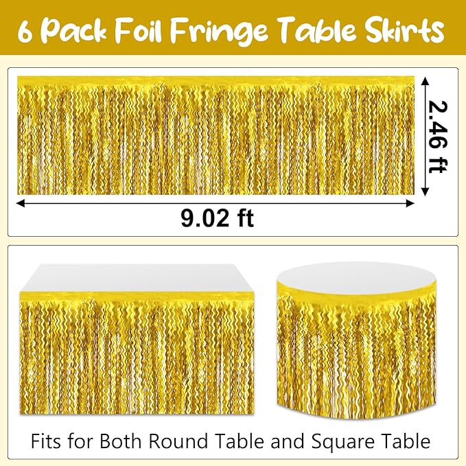 6 Pack 29 x108 Inch Gold Wave Foil Fringe Table Skirts Metallic Banner - Image 2