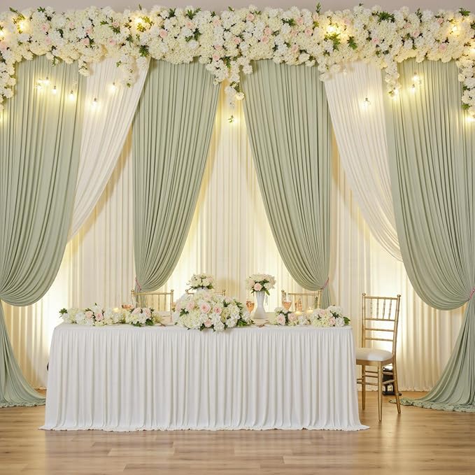 10 ft x 10 ft Wrinkle Free Sage Green Backdrop Curtain - Image 7