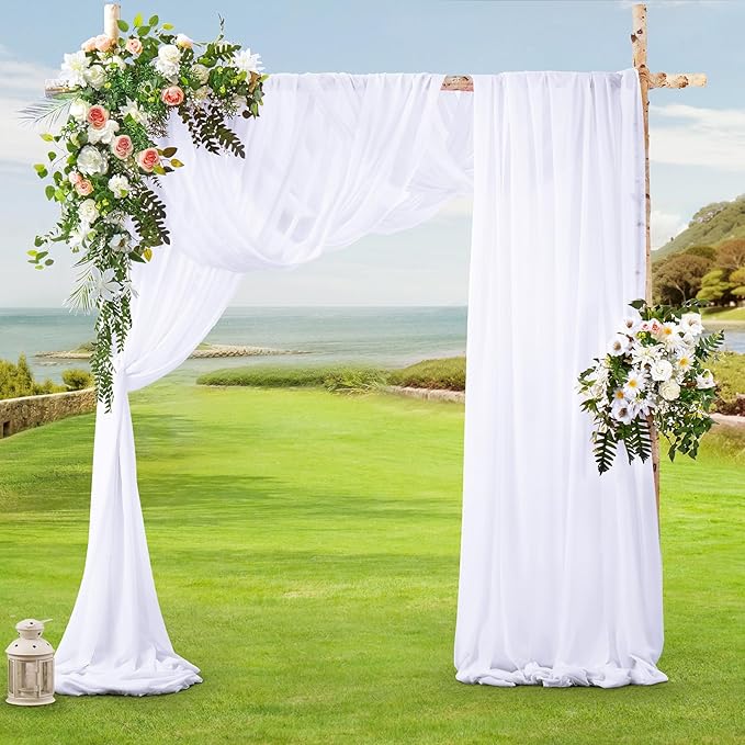 SiinvdaBZX 4 Panels Wedding Arch Draping Fabric 30" x 240" White Polyester - Image 5