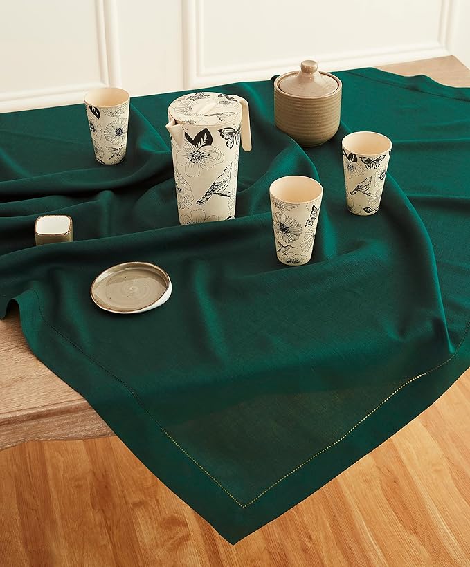 Solino Home Rainforest Green Linen Tablecloth 52 x 52 Inch - Image 2