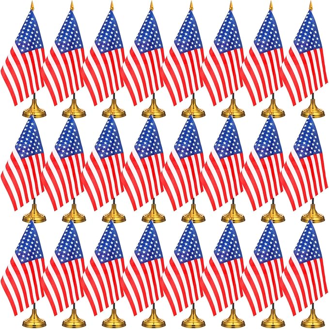 24 Pcs American Desk Flag Set Small USA Flags by Hahafelt