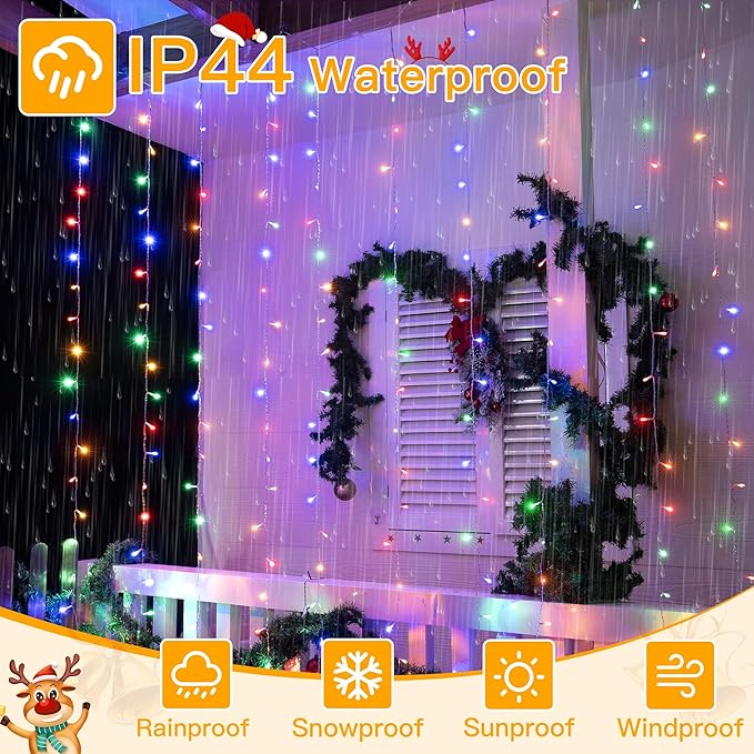 Ollny Curtain Lights 200LED 6.6x6.6ft, USB Multicolor Christmas Curtain Lights - Image 6