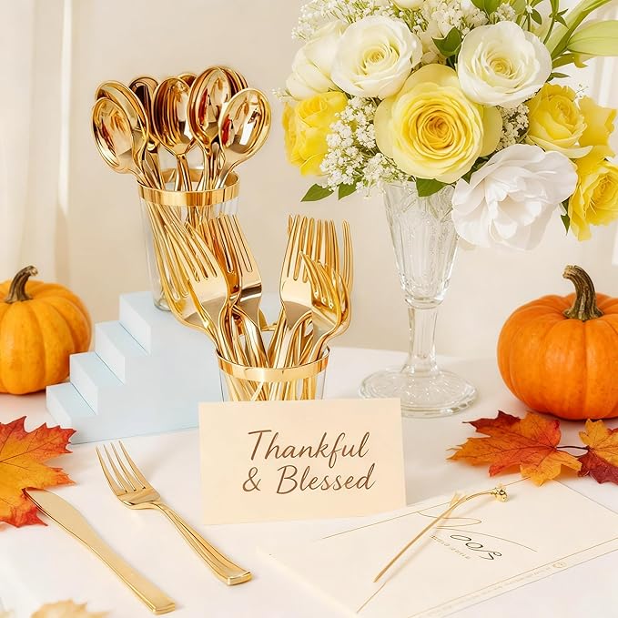 WDF 160 Piece Gold Plastic Silverware - Image 6