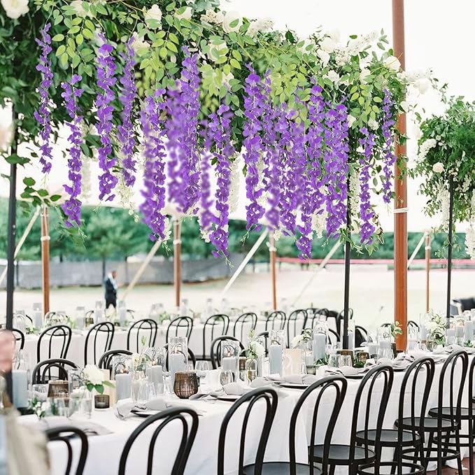 24 Pack Artificial Fake Wisteria Vine Ratta Hanging Garland Silk Flowers String - Image 5