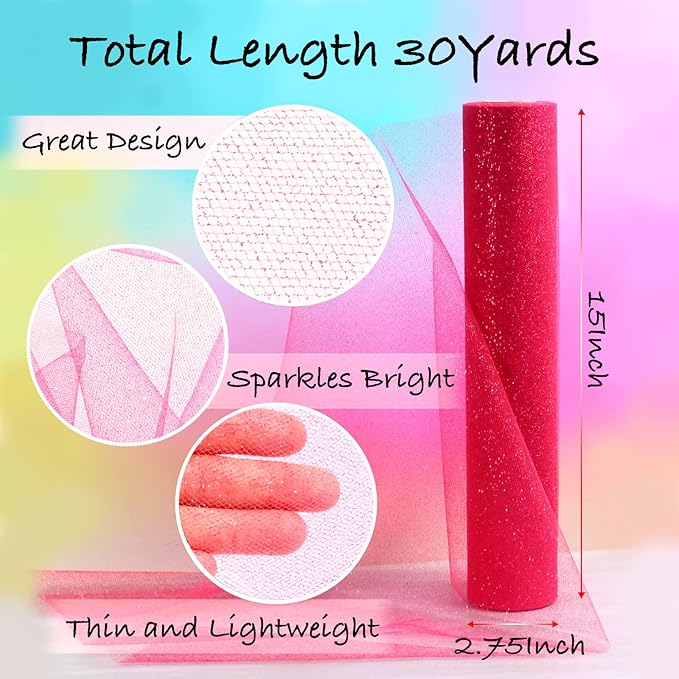 Sparkling Tulle Rolls, 15” by 30 Yards Glitter Tulle Spool Ribbon Fabric - Image 2