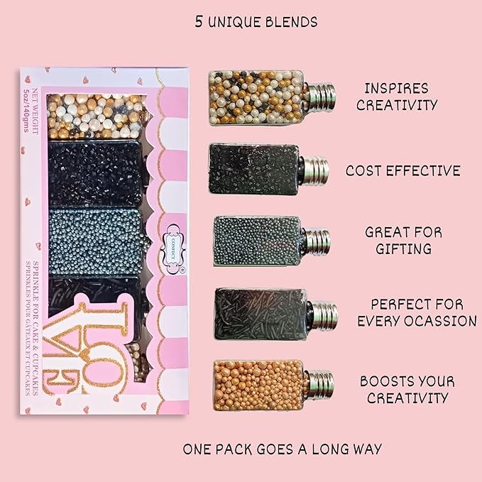 Confect Masquerade Sprinkles Mix – Champagne Gold & Black Pearl Dragees - Image 9