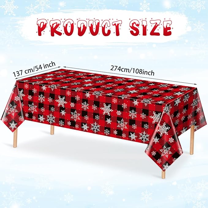 12 Pieces Red and Black Buffalo Plaid Merry Christmas Party Tablecloth - Image 2