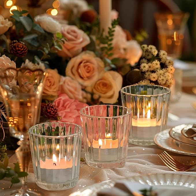 ComSaf Votive Candle Holders, Ribbed Tealight Candle Holder - Image 2
