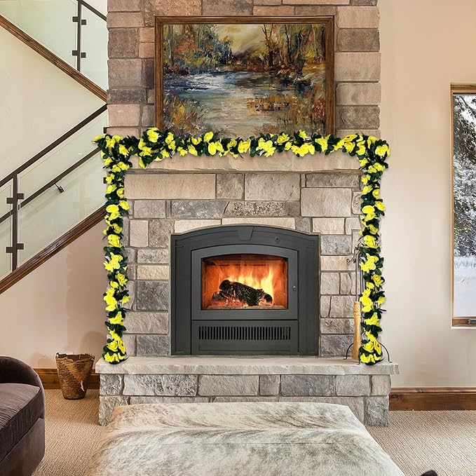 8Pcs 63Ft Yellow Rose Garland, Fake Rose Hanging Flowers, Artificial Flower Vine - Image 3