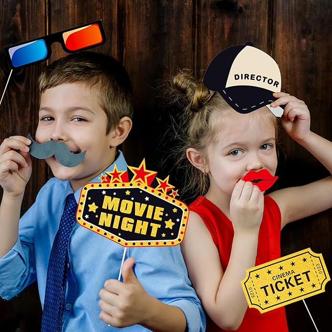 34pcs Hollywood Themed Movie Night Party Photo Booth Props, Hollywood Selfie - Image 8
