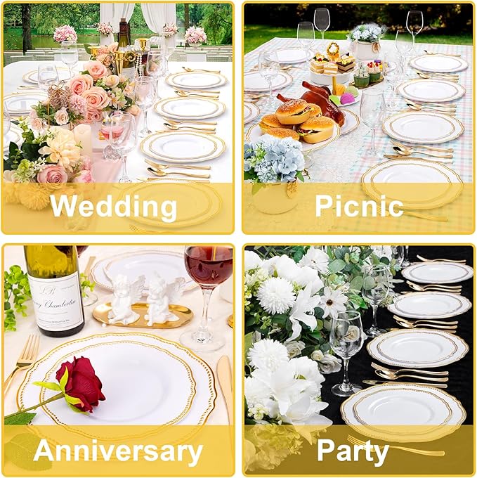 Hioasis 60pcs Gold Plastic Plates - Image 4