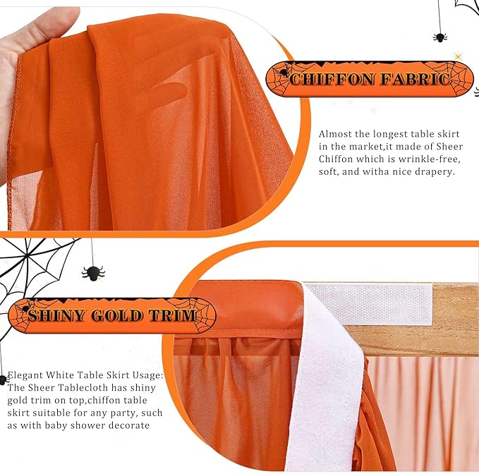 QueenDream 14FT Terracotta Chiffon Table Skirt Skirt Sheer Rectangle Tablecloth - Image 4