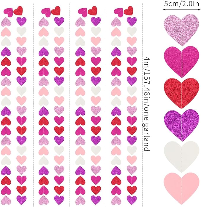 Purple Hot-Pink Red Party-Decoration Heart-Garland - 52ft Galentines Hanging - Image 3