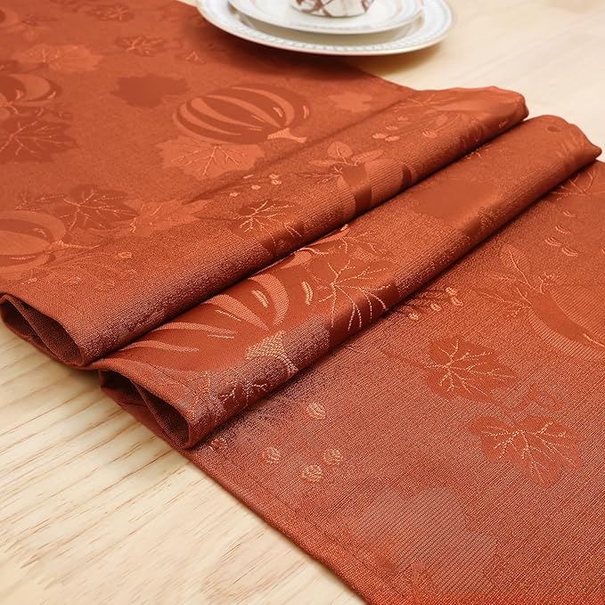 Smiry Thanksgiving Table Runner, 13x72 Inch Waterproof Fabric Damask Table - Image 6