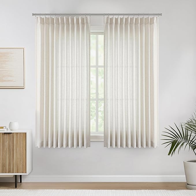 Vision Home Natural Pinch Pleated Semi Sheer Curtains Textured Linen Blended - Image 2