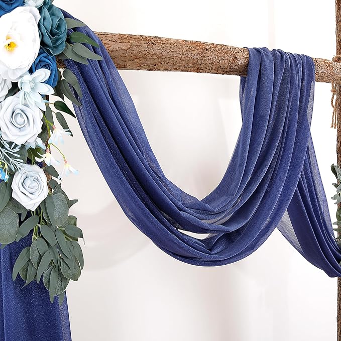 Wedding Arch Draping Fabric Navy Blue Sheer Wedding Backdrop Curtains - Image 6