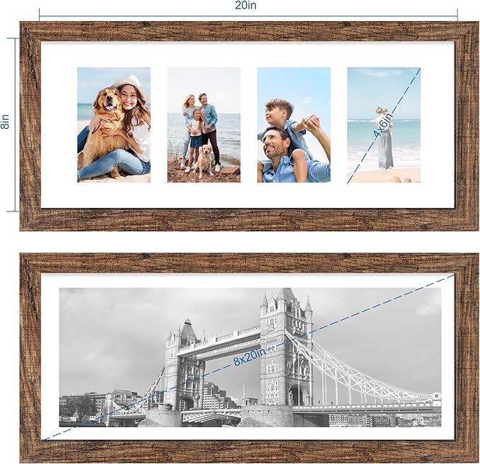 8x20 Picture Frame Set of 2, Rustic Brown Wood Frame - Image 2