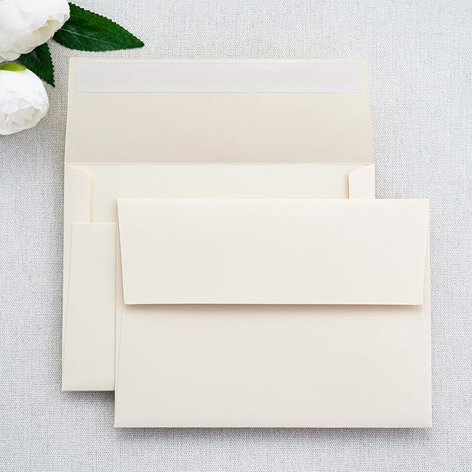 PONATIA 50 PCS 5x7 Envelopes, Self- Adhesive Cream A7 Envelopes by ponatia