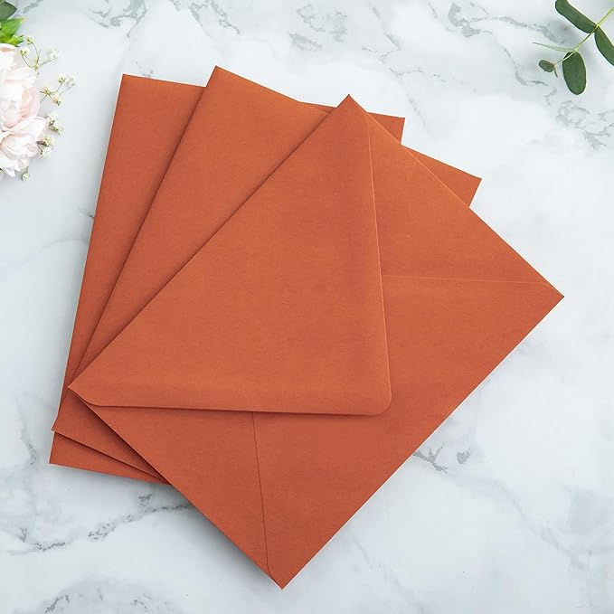 PONATIA 50PCS A7 Euro Flap Envelopes, 5.25 x 7.25'' Burnt Orange Flowers Liner - Image 7
