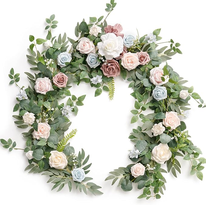 Ling's Moment Flower Garland - 6FT Eucalyptus & Rose - Sweetheart Table Decor by LingsMoment