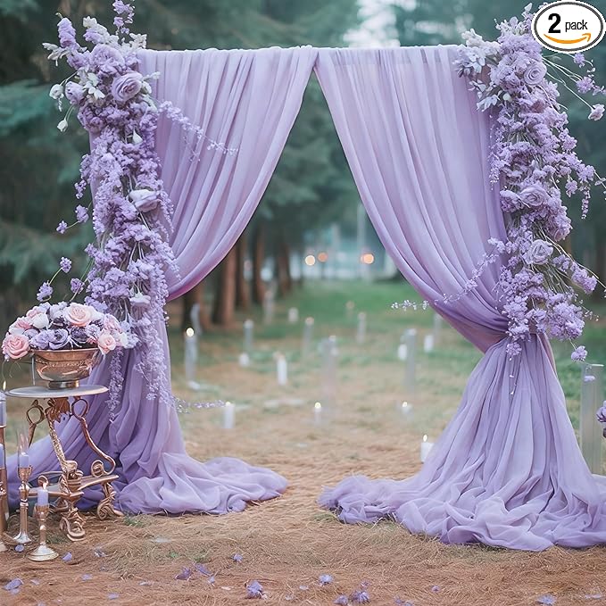 10ft x 10ft Lilac Backdrop Curtains, Wrinkle-Free Sheer Chiffon Fabric Photo by WishCare