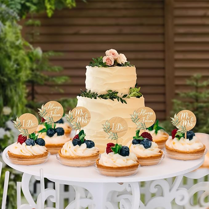 12 PCS Wedding Cupcake Toppers Green Mr & Mrs Wedding Cake Cupcake Decorations - Image 4