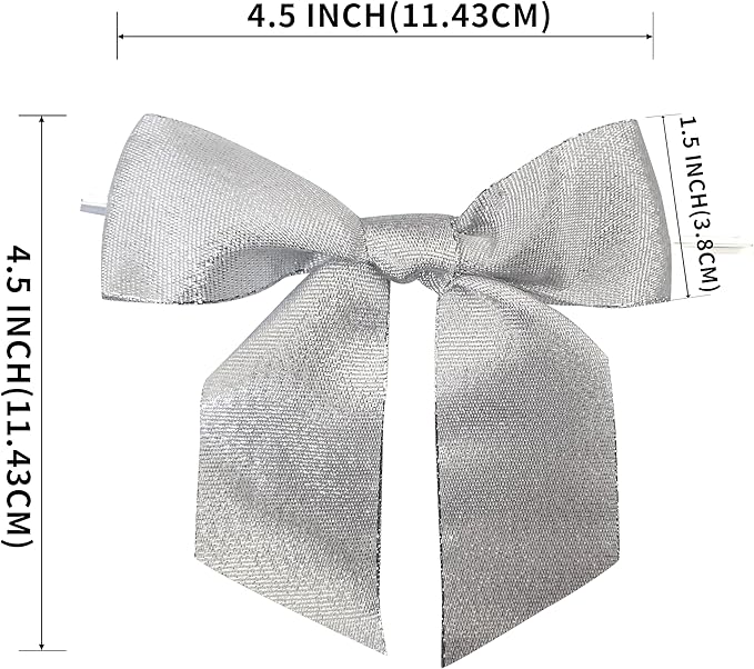 36pcs 4-1/2" Metallic Silver Glitter Ribbon Bows - Image 3