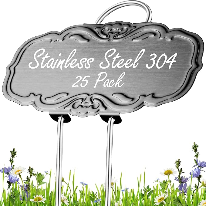 Updated Metal Plant Labels for Garden, 25 Pack Stainless Steel DIY Plant by Gottinfurt