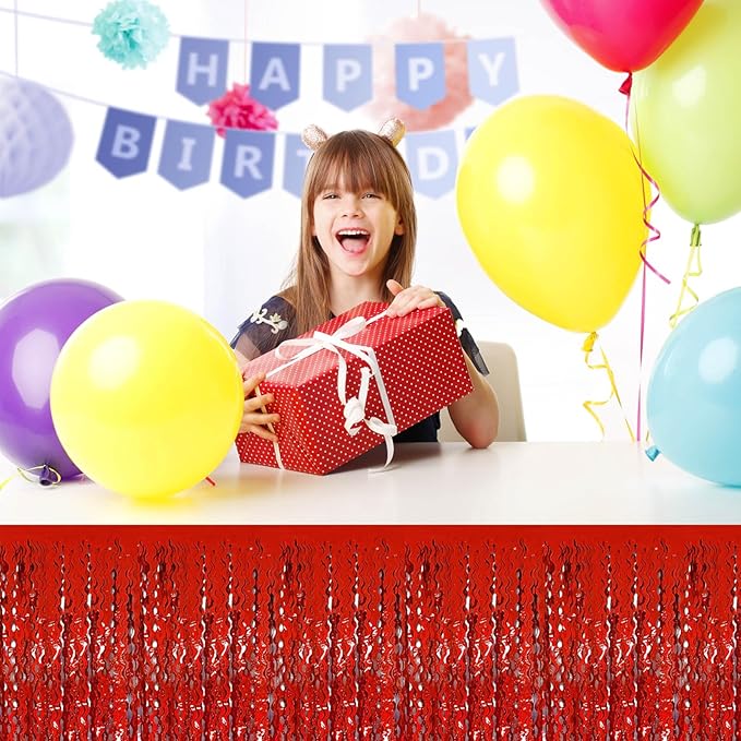 6Pack 29 x108 Inch Red Wave Foil Fringe Table Skirts Metallic Banner - Image 7