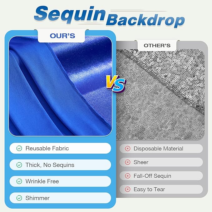 10x10 Wrinkle Free Royal Blue Sequin Backdrop Curtain - Image 2